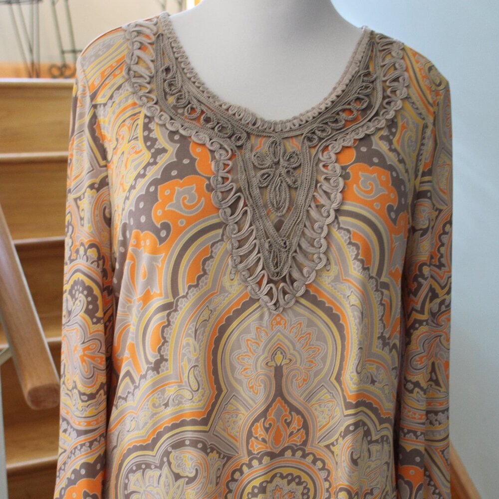 Alfani Women Top 3/4 Sleeves SZ XL Pasley Lace Casual Shift Bel sleeve bottom